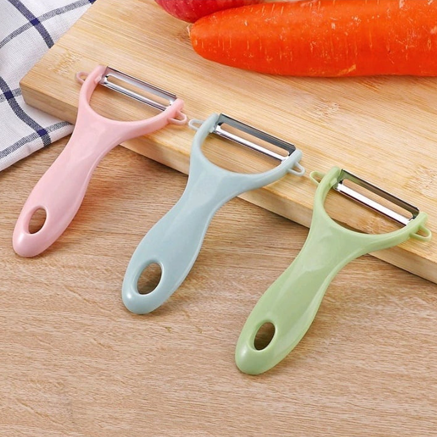 5207 Plastic Kitchen Peeler - Green & Classic Stainless Steel 3-Piece Knife Set Combo 5207 Plastic Kitchen Peeler - Green & Classic Stainless Steel 3-Piece Knife Set Combo
